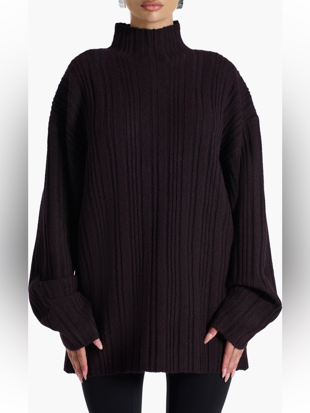 Naked Wardrobe Funnel Neck Sweater XL Black Oversized Knit NWOT - Picture 1 of 10